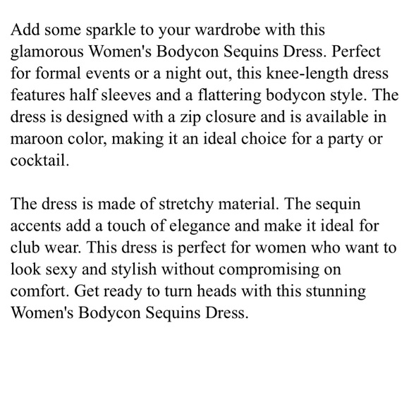 NWOT. Maroon. Party cocktail dress bodycon sequins. Stretches - Picture 6 of 14